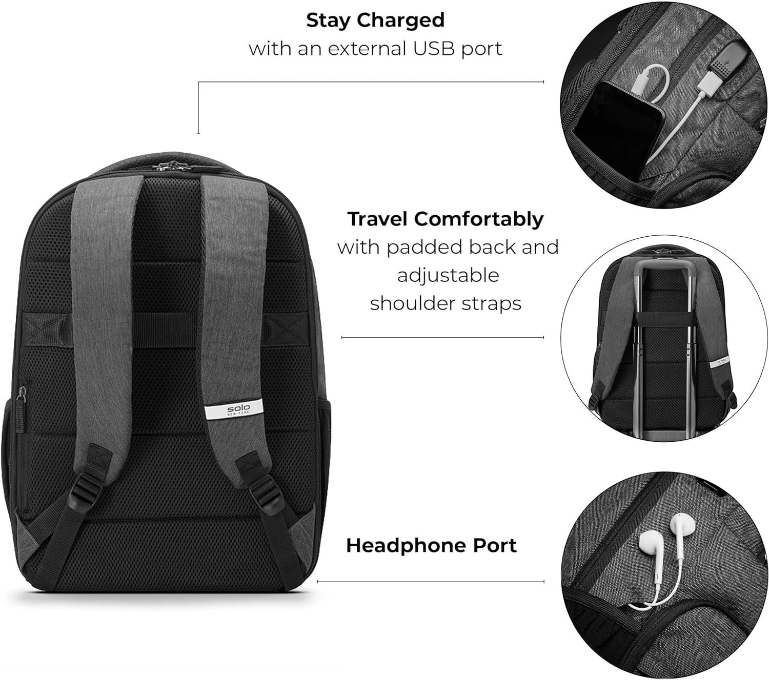 Solo New York Unisex's Re:Discover Laptop Backpack, Grey, Fits up to 15.6"
